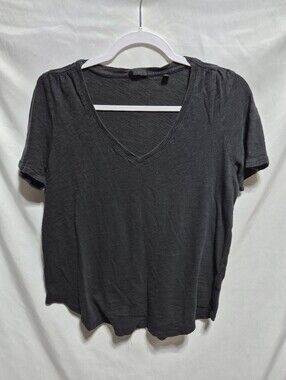 ATM Anthony Thomas Melillo Black Cotton Slub V Neck Tee L Relaxed Minimalist